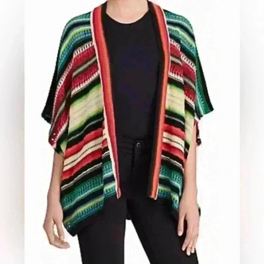 RALPH LAUREN Womens Med/L petite Open front multi colored tribal cardigan/shawl